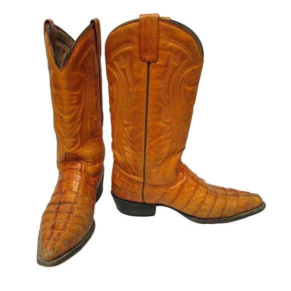 Team West men's size 27 mexico/ 8 EE Wide U.S. leather boots Crocodile Print - Picture 1 of 11
